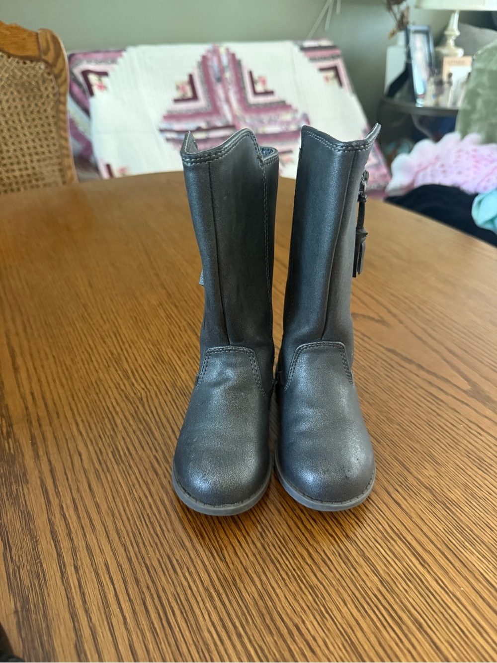 Size 6 Toddler Girls High Boots Grey Shimmer With Zipper